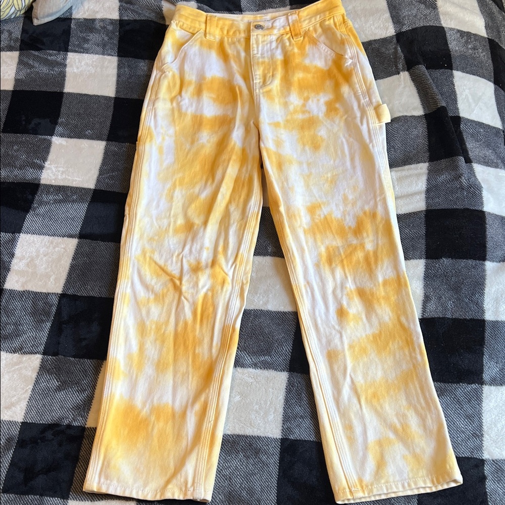PacSun Stylish Butter Yellow & White Tie-Dye Pants size 26